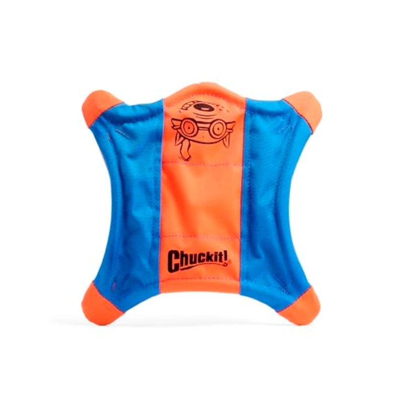Chuckit! Flying Squirrel Fetch Dog Toy - Water Floating Flyer - Soft and Durable Polyester Canvas Construction - For Medium Dogs - Size Medium - 9.5-inch Diameter - Pack of 1 - Orange and Blue - Image 1