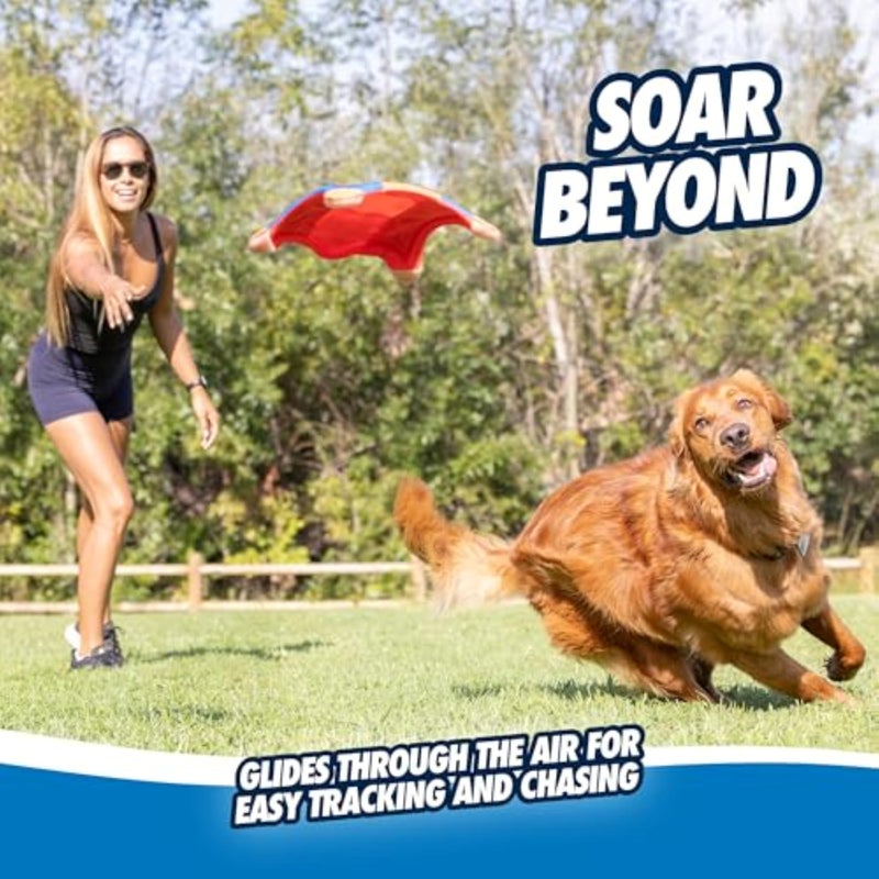 Chuckit! Flying Squirrel Fetch Dog Toy - Water Floating Flyer - Soft and Durable Polyester Canvas Construction - For Medium Dogs - Size Medium - 9.5-inch Diameter - Pack of 1 - Orange and Blue - Image 3