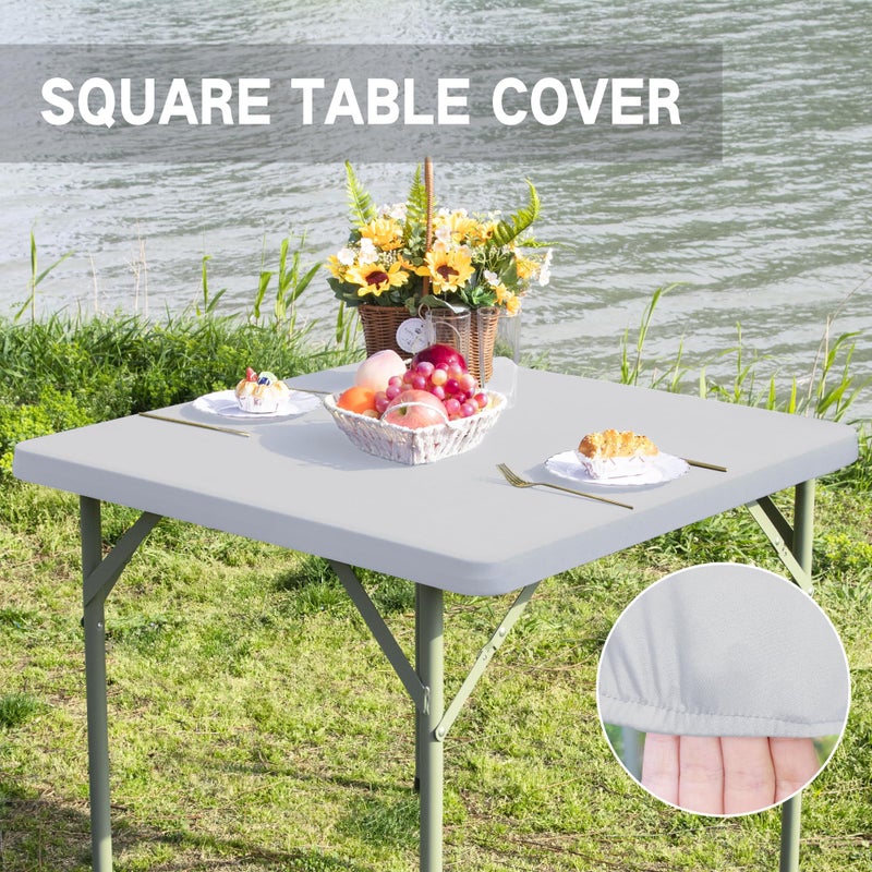 Nacuci Square Fitted Table Cover Elastic Tablecloth Stretch Spandex Table Topper Cap Cover for Dining Kitchen Home Party Silver 34X34 Inch - Image 3