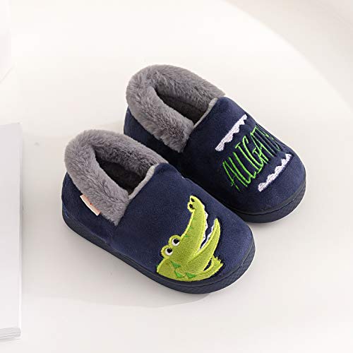 Ainikas Toddler Boys Girls Slippers Fluffy Little Kids House Slippers Warm Cute Animal Home Slipper, Dark Blue 3.5-4.5 Toddler - Image 3