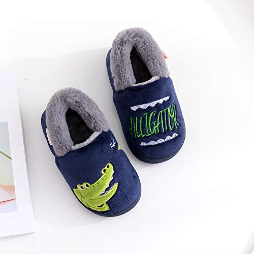 Ainikas Toddler Boys Girls Slippers Fluffy Little Kids House Slippers Warm Cute Animal Home Slipper, Dark Blue 3.5-4.5 Toddler - Image 2