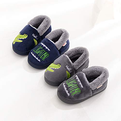 Ainikas Toddler Boys Girls Slippers Fluffy Little Kids House Slippers Warm Cute Animal Home Slipper, Dark Blue 3.5-4.5 Toddler - Image 4