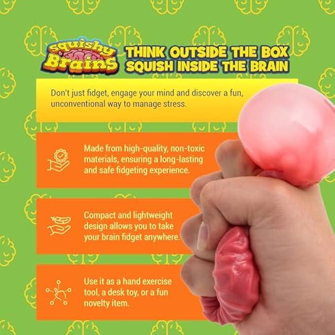 IPIDIPI TOYS Funky Squishy Brain Fidget Splat Ball, Pack of 3 Anti Stress Popping for Adults Anxiety Reducer Sensory Play Increases Focus - Image 3
