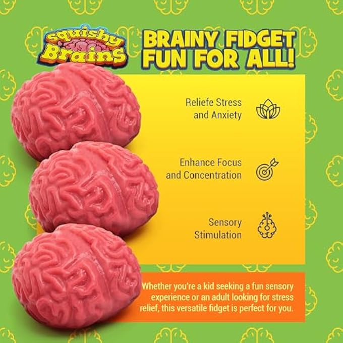 IPIDIPI TOYS Funky Squishy Brain Fidget Splat Ball, Pack of 3 Anti Stress Popping for Adults Anxiety Reducer Sensory Play Increases Focus - Image 2
