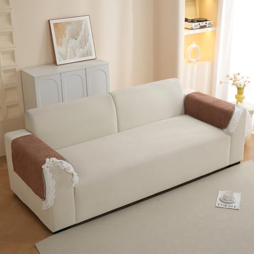 HOKIPO 'French Classic Frill' Sofa Cover Mat for 1/2/3 Seater & L Shape Sofa. Make Your Own Sofa Cover Set, Anti-Slip Mat Length 90(D) x 170(L) cm, Mocha Luxe Brown (AR-6142-BRN) - Image 1