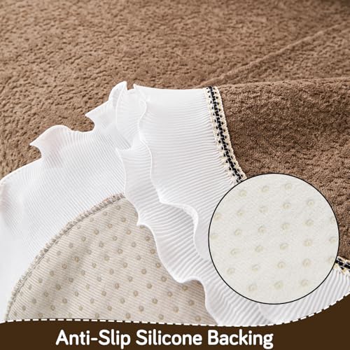 HOKIPO 'French Classic Frill' Sofa Cover Mat for 1/2/3 Seater & L Shape Sofa. Make Your Own Sofa Cover Set, Anti-Slip Mat Length 90(D) x 170(L) cm, Mocha Luxe Brown (AR-6142-BRN) - Image 4