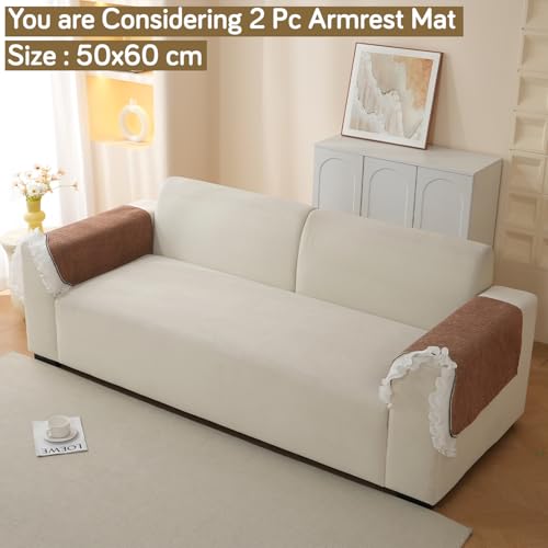 HOKIPO 'French Classic Frill' Sofa Cover Mat for 1/2/3 Seater & L Shape Sofa. Make Your Own Sofa Cover Set, Anti-Slip Mat Length 90(D) x 170(L) cm, Mocha Luxe Brown (AR-6142-BRN) - Image 3
