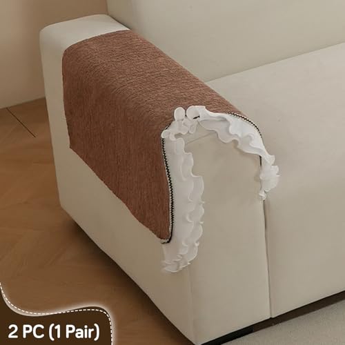 HOKIPO 'French Classic Frill' Sofa Cover Mat for 1/2/3 Seater & L Shape Sofa. Make Your Own Sofa Cover Set, Anti-Slip Mat Length 90(D) x 170(L) cm, Mocha Luxe Brown (AR-6142-BRN) - Image 2