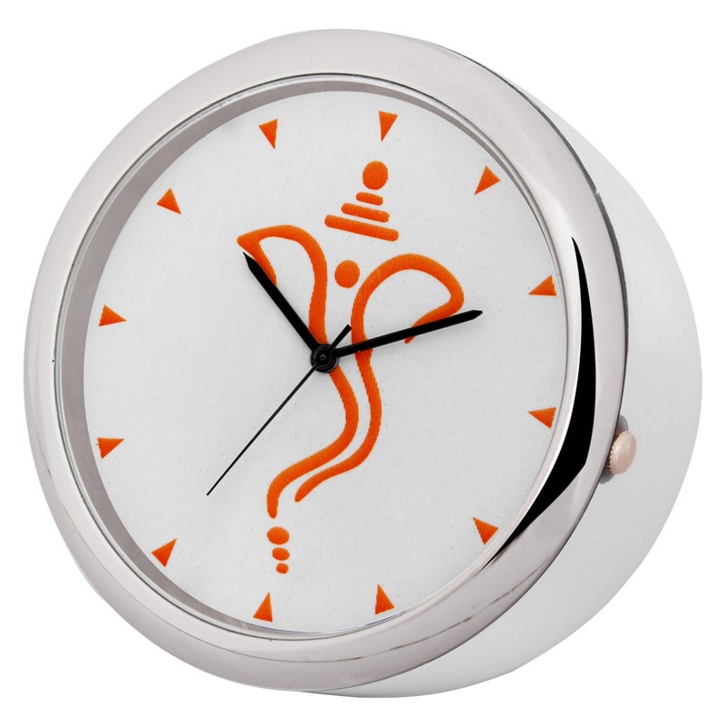 Evelyn Stainless Steel Classic Ganpati Ji Blessing Theme Print White Analog Clock Quartz 45mm Clock for Homes Car Dashboard Study Table Office - Image 1
