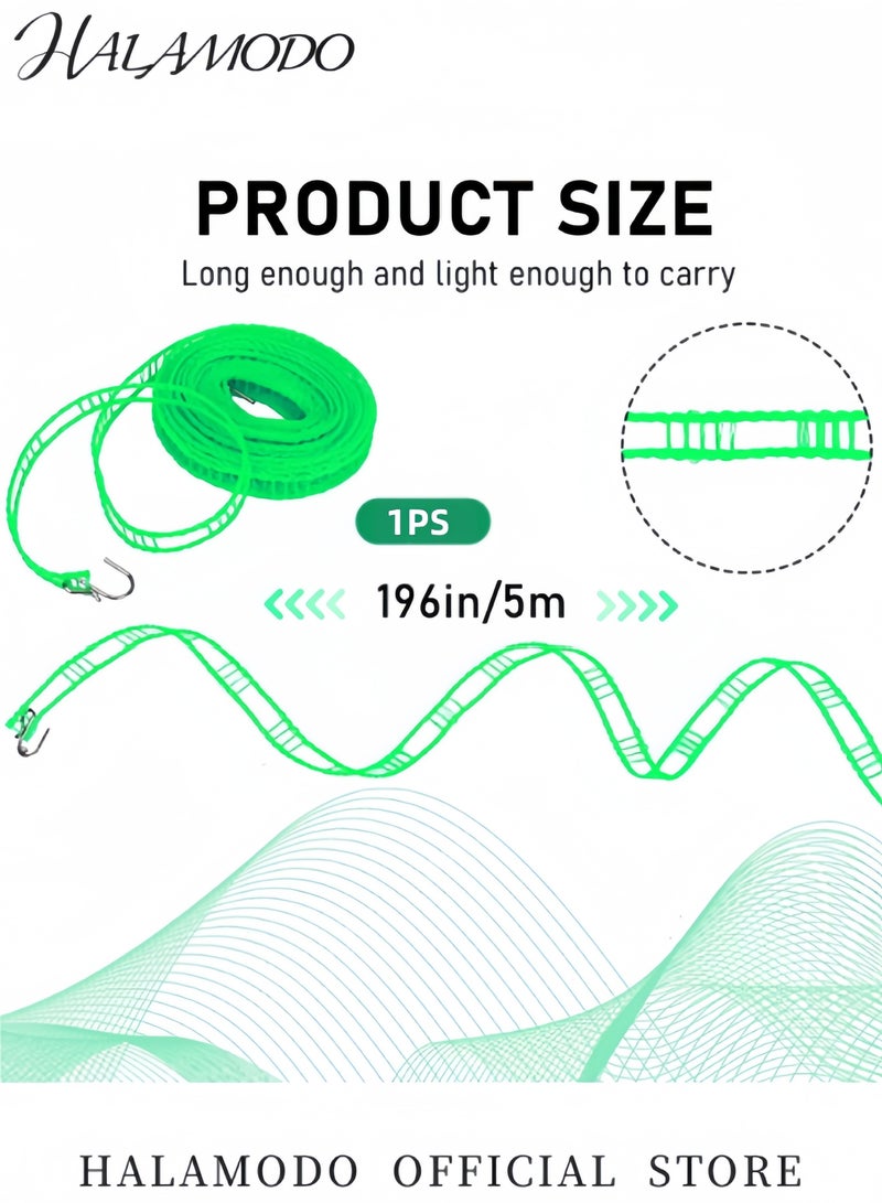 هالامودو حبل تجفيف الملابس النايلون 3 قطع من النايلون 16.4 قدم حبل تجفيف الملابس المقاوم للرياح حبل غسيل الملابس المحمول لحبل شماعات الغسيل للتخييم الداخلي في الهواء الطلق في المنزل - Image 3
