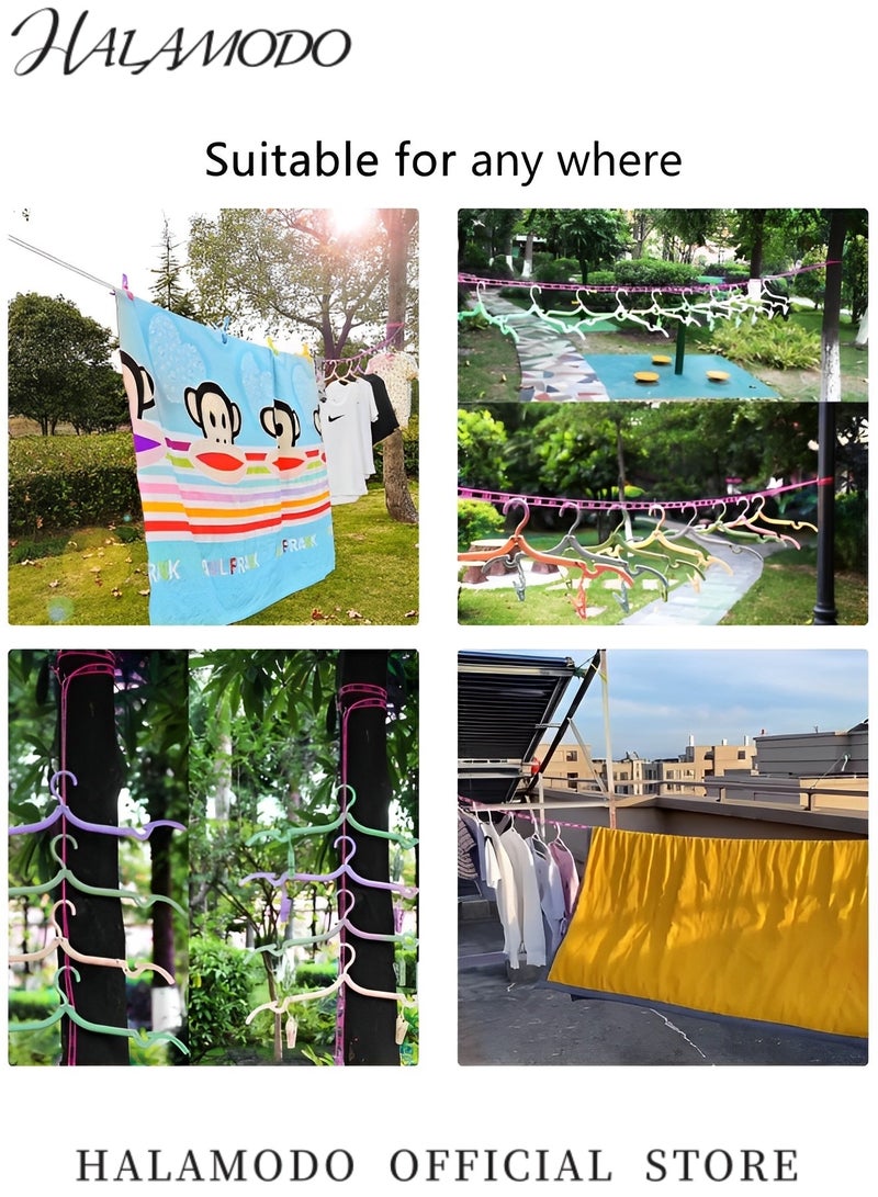 هالامودو حبل تجفيف الملابس النايلون 3 قطع من النايلون 16.4 قدم حبل تجفيف الملابس المقاوم للرياح حبل غسيل الملابس المحمول لحبل شماعات الغسيل للتخييم الداخلي في الهواء الطلق في المنزل - Image 4