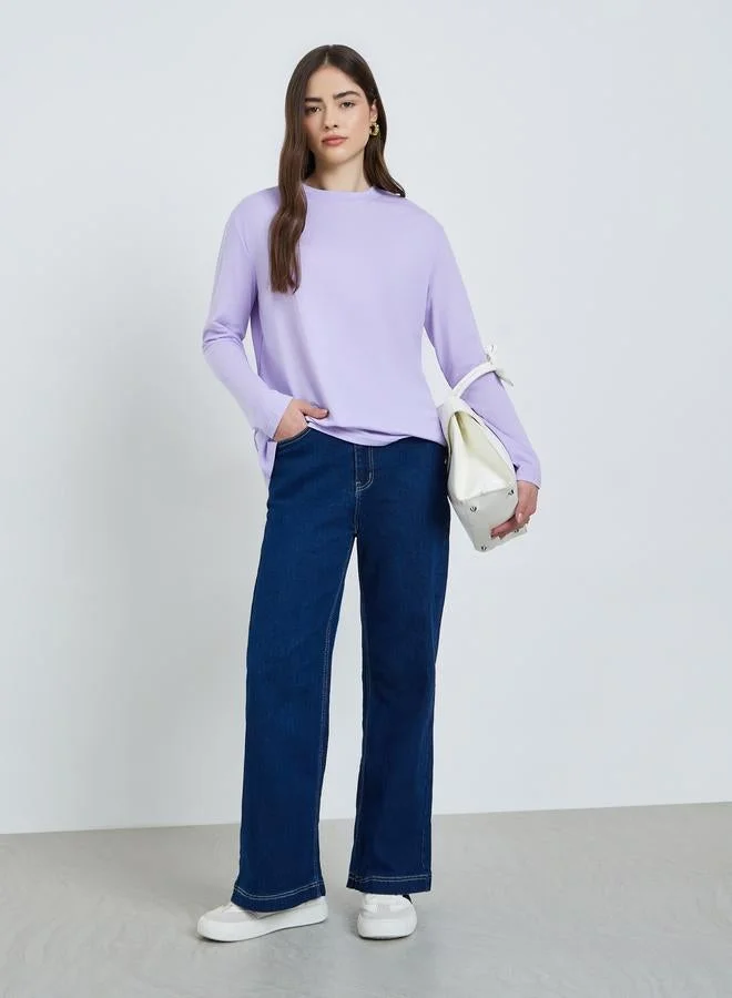 Styli Purple Slogan Long Sleeve T-Shirt