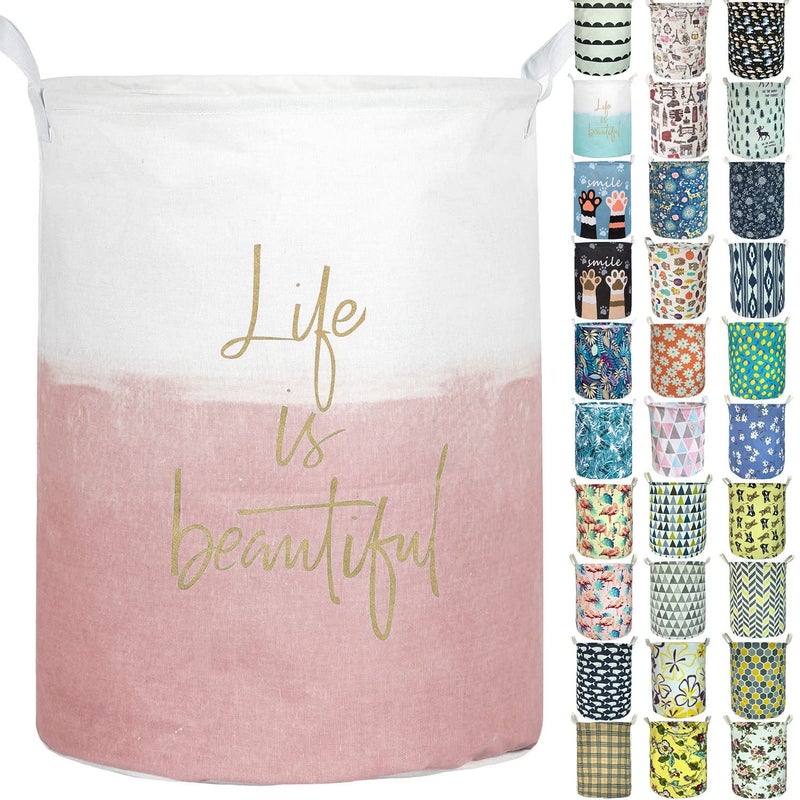 Aouker Merdes 197 Waterproof Foldable Laundry Hamper Dirty Clothes Laundry Basket Linen Bin Storage Organizer for Toy Collection Life Pink