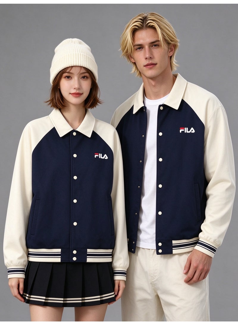 FILA Color Block Lapel Collar Contrasting Baseball Jacket - Image 5
