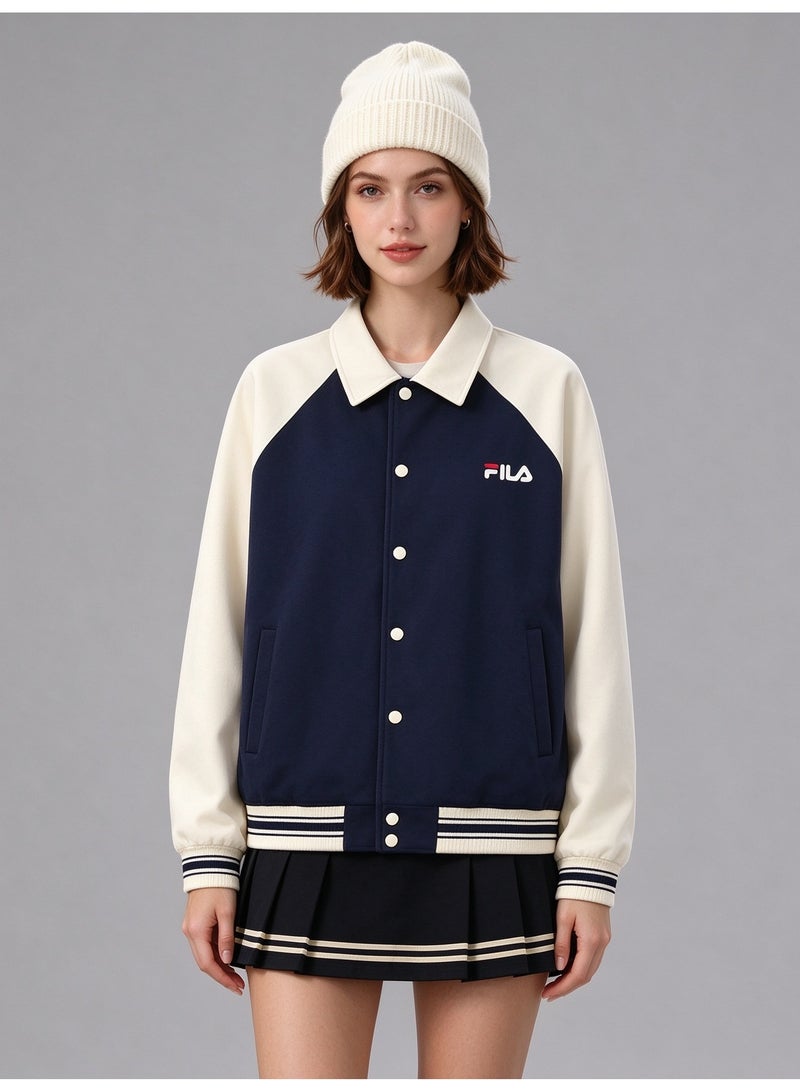 FILA Color Block Lapel Collar Contrasting Baseball Jacket - Image 2