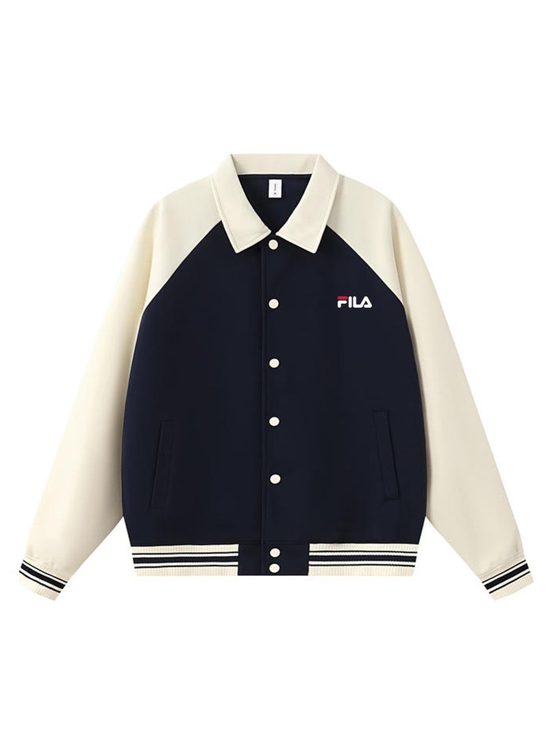 FILA Color Block Lapel Collar Contrasting Baseball Jacket - Image 3