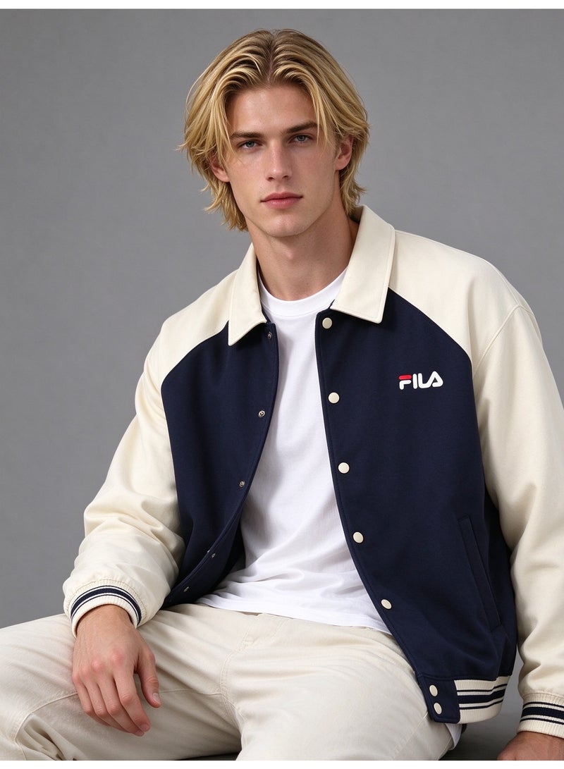 FILA Color Block Lapel Collar Contrasting Baseball Jacket - Image 1