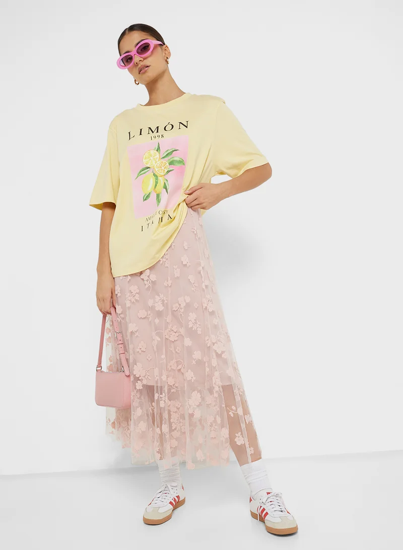 جينجر Crew Neck Oversize Slogan T-Shirt