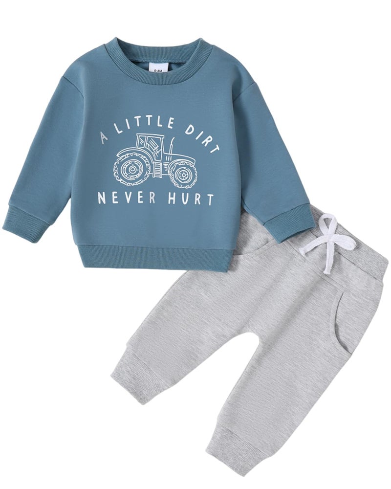 Yvowming Baby Boy Clothes Fall Clothes Truck Print Long Sleeve Pullover Tops + Pant Sets Toddler Winter Outfits (Blue, 0-6 Months) - Image 1