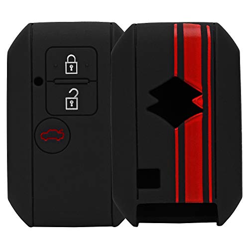 JVCV® Car Key Cover Compatible with Maruti Suzuki Dzire New Swift New Ertiga Smart Key - Rally Stripe (Black Red) - Image 1