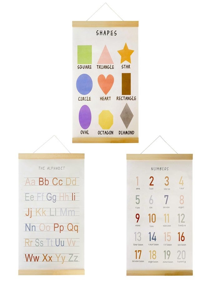 JINGIHE 3pcs Alphabet Numbers Geometry Wall Hanging Poster Decor, ABC 123 Educational Poster Hanger Frame Set, Learning Wall Art for Kids Room Nursery Classroom Home School Playroom(17×12in/44×31cm) - Image 1