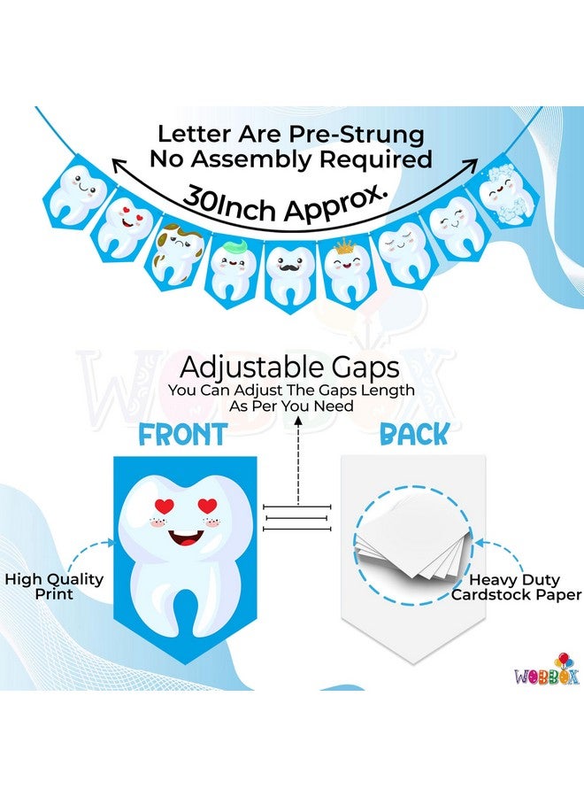 Wobbox Cartoon Tooth Blue Bunting Banner, First Tooth Decoration, Happy Birthday Decoration - Image 3