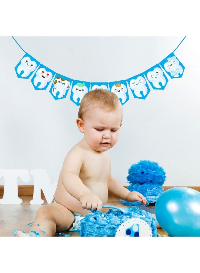 Wobbox Cartoon Tooth Blue Bunting Banner, First Tooth Decoration, Happy Birthday Decoration - Image 5