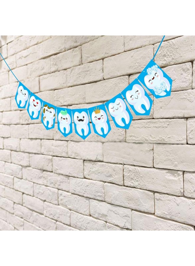 Wobbox Cartoon Tooth Blue Bunting Banner, First Tooth Decoration, Happy Birthday Decoration - Image 4