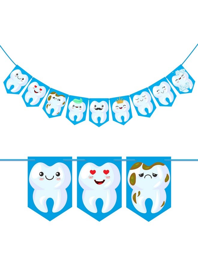 Wobbox Cartoon Tooth Blue Bunting Banner, First Tooth Decoration, Happy Birthday Decoration - Image 1