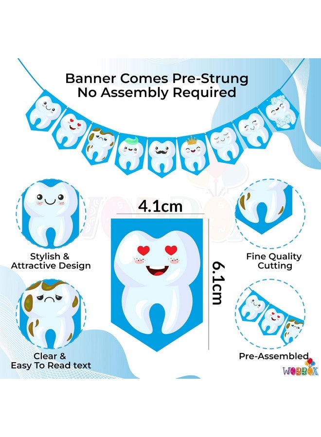 Wobbox Cartoon Tooth Blue Bunting Banner, First Tooth Decoration, Happy Birthday Decoration - Image 2