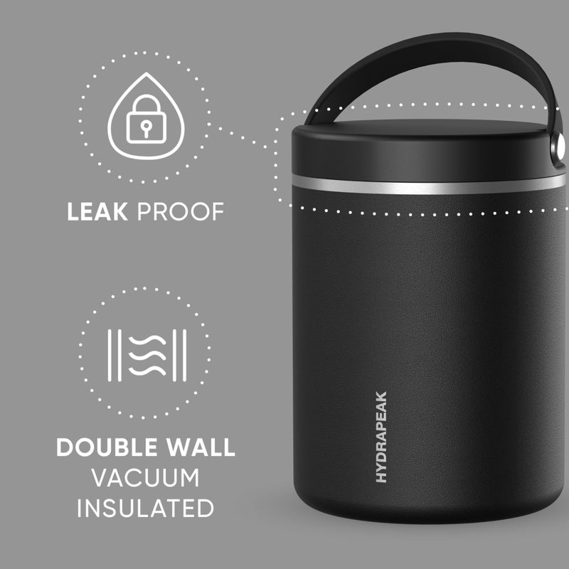 Hydrapeak 32oz Stainless Steel Vacuum Insulated Food Jar for Hot Food and Cold Food, Wide Mouth Leak-Proof Soup Jar for Adults, 10 Hours Hot and 16 Hours Cold (Black) - Image 4