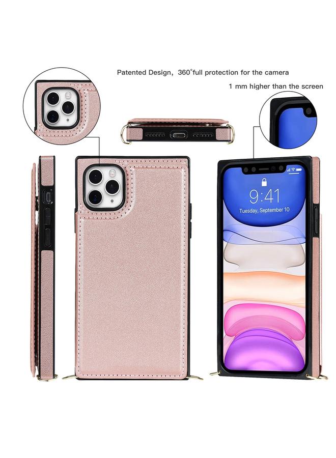 Zaboon Case For iPhone 11 Pro Cross-body Square Double Buckle Flip Card Bag TPU+PU Case with Card Slots & Wallet & Photo & Strap - Image 2