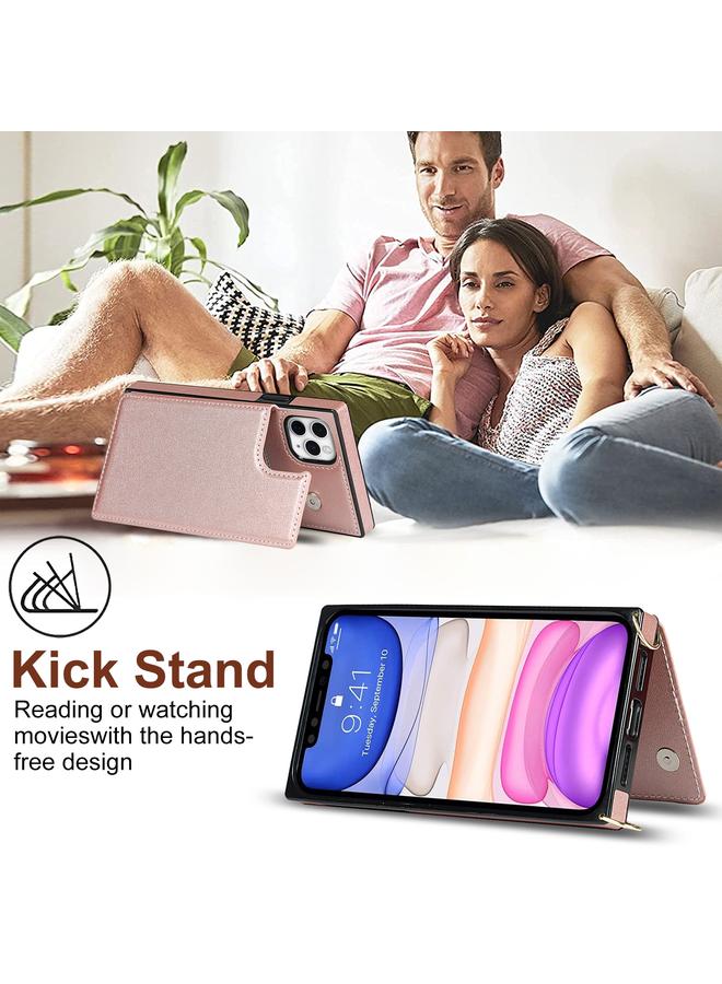 Zaboon Case For iPhone 11 Pro Cross-body Square Double Buckle Flip Card Bag TPU+PU Case with Card Slots & Wallet & Photo & Strap - Image 3