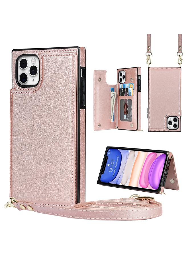 Zaboon Case For iPhone 11 Pro Cross-body Square Double Buckle Flip Card Bag TPU+PU Case with Card Slots & Wallet & Photo & Strap - Image 1