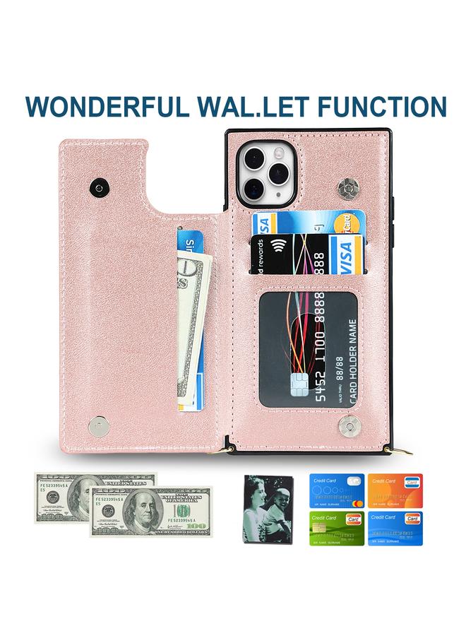 Zaboon Case For iPhone 11 Pro Cross-body Square Double Buckle Flip Card Bag TPU+PU Case with Card Slots & Wallet & Photo & Strap - Image 4