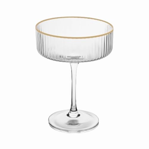 TAGROCK Gold Rim Lining Coupe Martini Glass for Mocktail, Cocktail and Wine Also Used for Dessert Pudding Cups Ribbed Design, 230ml - Set of 2 - Image 2