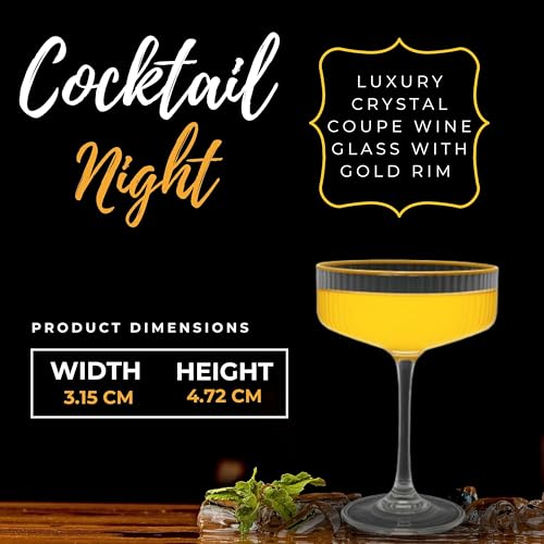 TAGROCK Gold Rim Lining Coupe Martini Glass for Mocktail, Cocktail and Wine Also Used for Dessert Pudding Cups Ribbed Design, 230ml - Set of 2 - Image 3