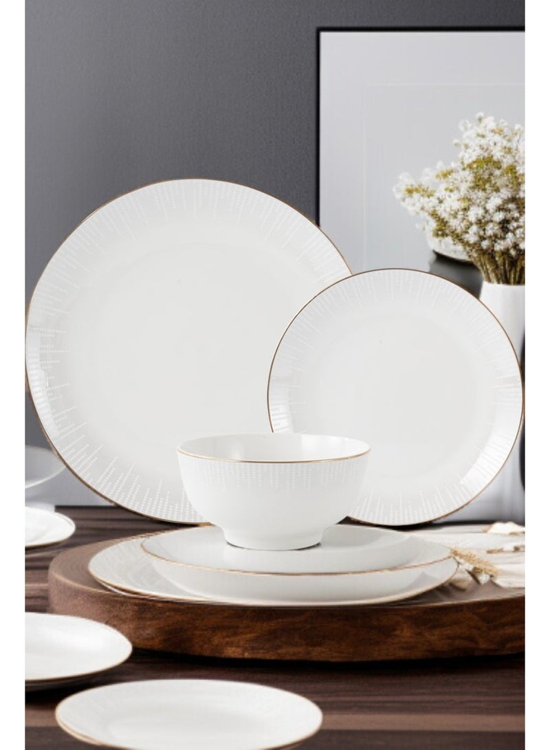 ايست من نون طقم سفرة من البورسلين مكوّن من 18 قطعة، طقم لـ6 أشخاص، آمن للاستخدام في الميكروويف وغسالة الصحون، نقشة رمادية مع أطراف ذهبية - Image 1