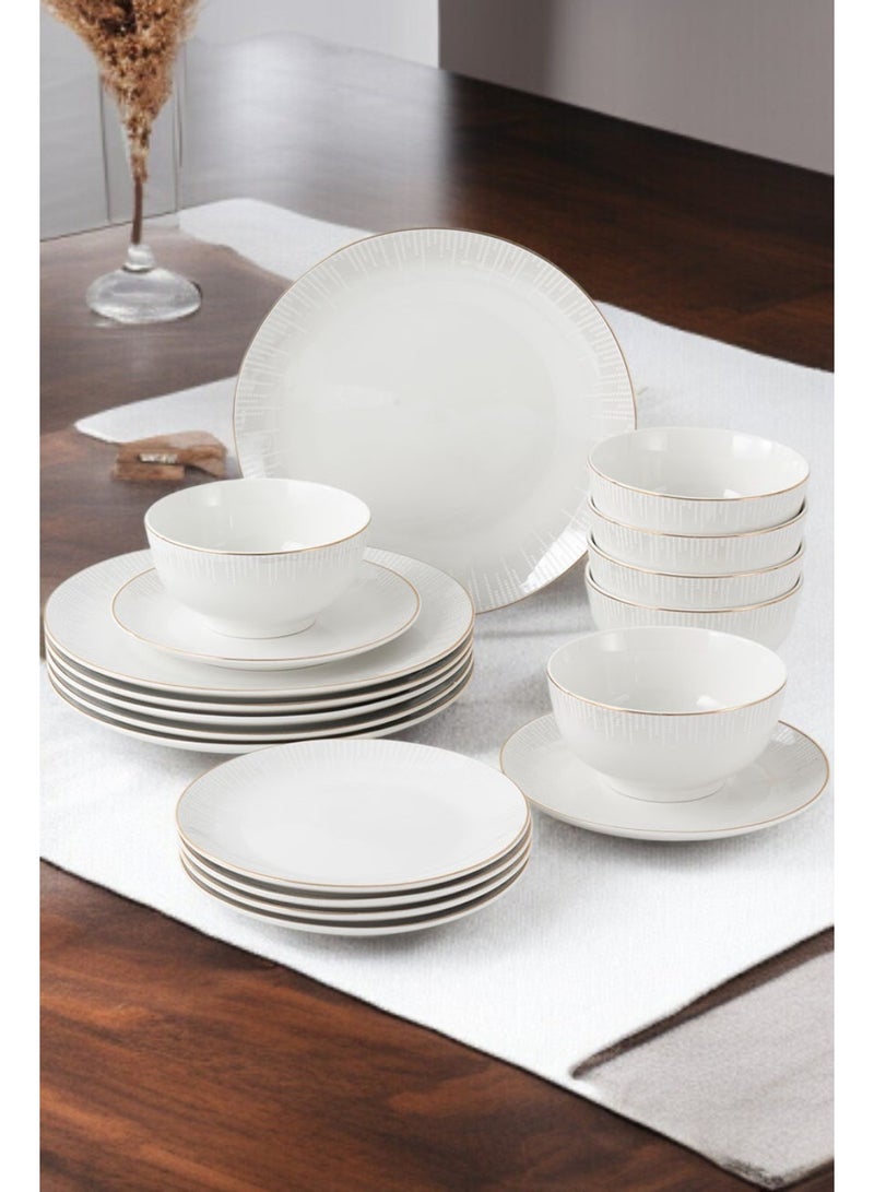 ايست من نون طقم سفرة من البورسلين مكوّن من 18 قطعة، طقم لـ6 أشخاص، آمن للاستخدام في الميكروويف وغسالة الصحون، نقشة رمادية مع أطراف ذهبية - Image 2