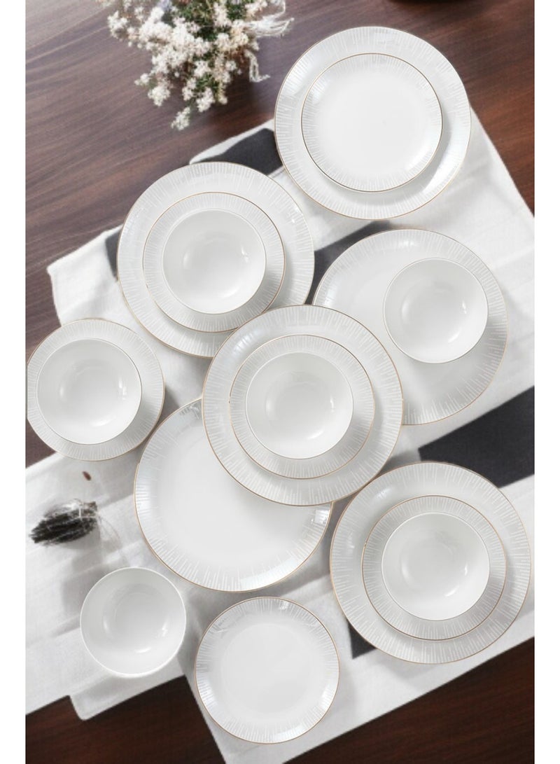 ايست من نون طقم سفرة من البورسلين مكوّن من 18 قطعة، طقم لـ6 أشخاص، آمن للاستخدام في الميكروويف وغسالة الصحون، نقشة رمادية مع أطراف ذهبية - Image 3