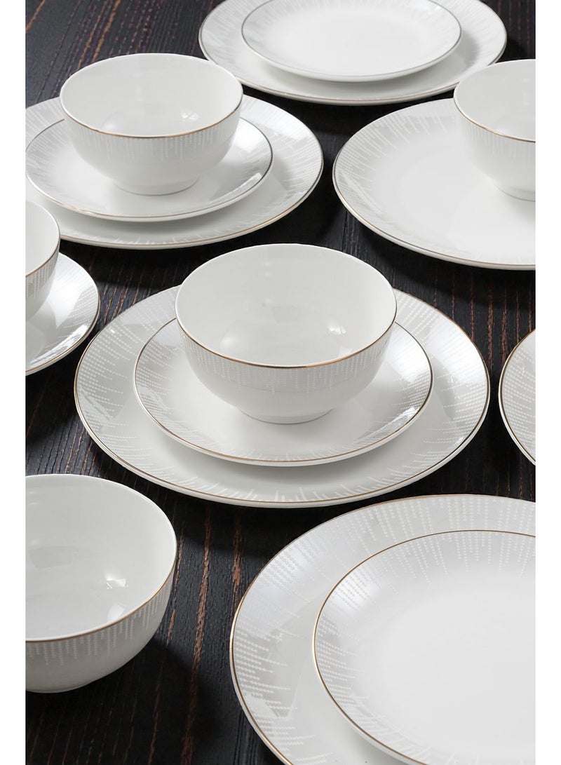 ايست من نون طقم سفرة من البورسلين مكوّن من 18 قطعة، طقم لـ6 أشخاص، آمن للاستخدام في الميكروويف وغسالة الصحون، نقشة رمادية مع أطراف ذهبية - Image 4