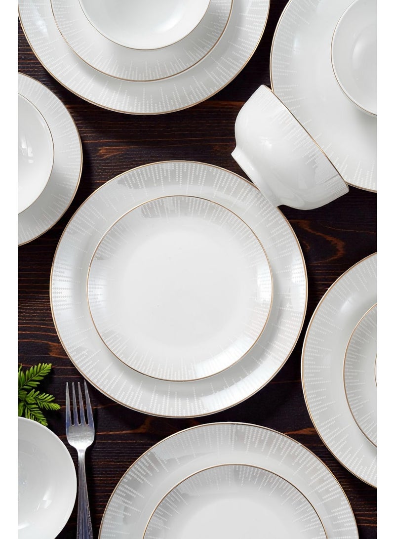 ايست من نون طقم سفرة من البورسلين مكوّن من 18 قطعة، طقم لـ6 أشخاص، آمن للاستخدام في الميكروويف وغسالة الصحون، نقشة رمادية مع أطراف ذهبية - Image 5