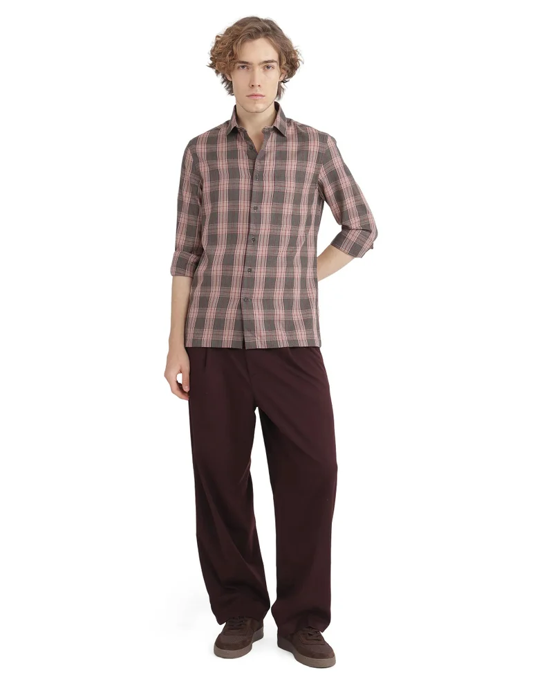 Rare Rabbit Men's Oversized Check Shirt With Graphic Back Print