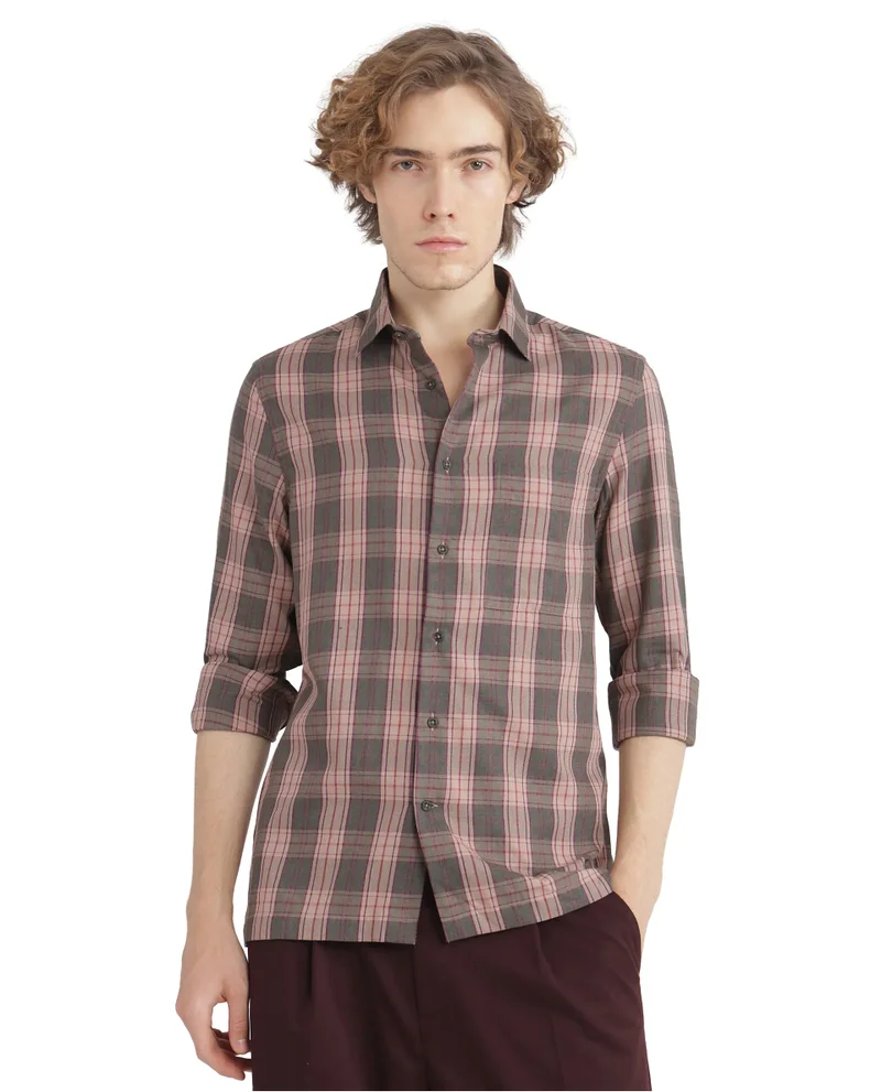 Rare Rabbit Rare Rabbit Men's Zamb Olive Cotton Fabric Full Sleeve Oversized Fit Graphic Back Print Checks Shirt