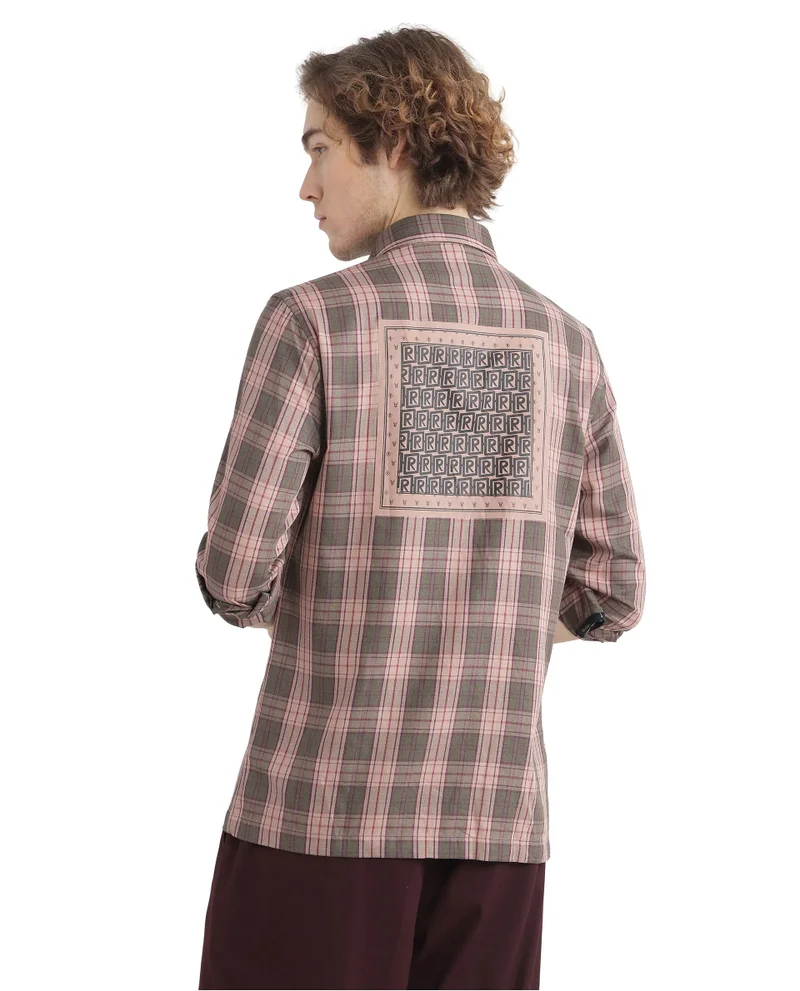 Rare Rabbit Men's Oversized Check Shirt With Graphic Back Print