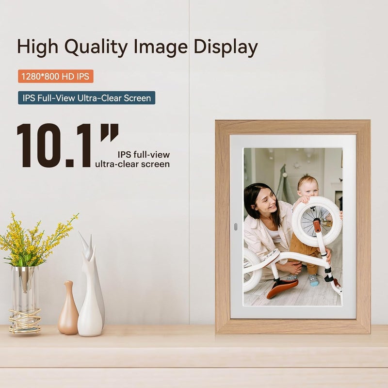 إطار صور رقمي بحجم 10.1 بوصة، شاشة IPS فائقة الوضوح بدقة 1280*800، فتحة بطاقة SD، إطار خشبي قابل للإزالة، مشاركة الفيديو والصور والتحيات، عرض شرائح تلقائي الدوران بدون واي فاي - Image 3