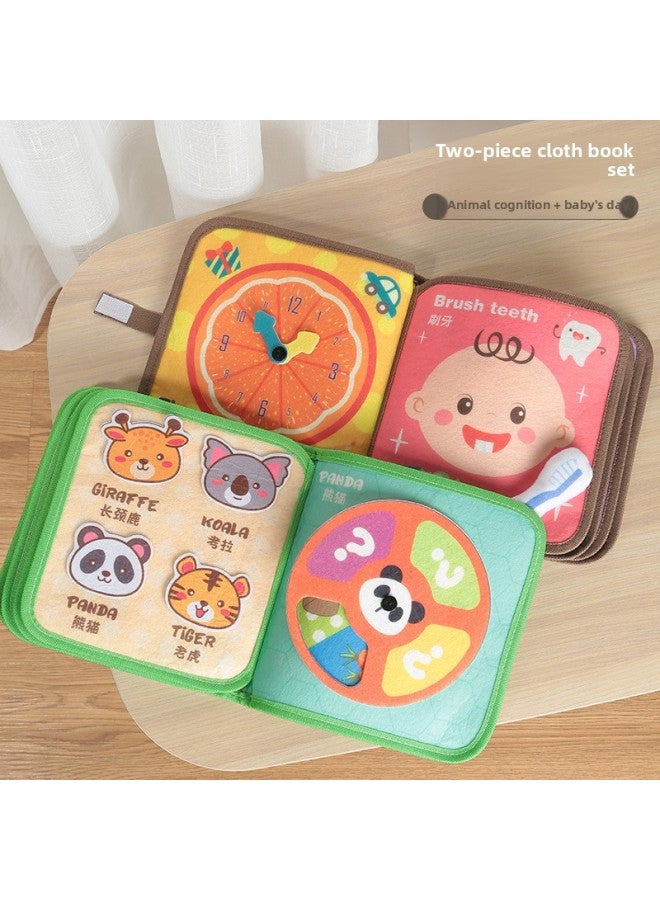 Baby's Hand Tearing Early Education Three-dimensional Cloth Book Tear-proof Animal Cognition 0-1 Years Old Baby Educational Enlightenment Toys Wholesale-Color:Cloth Book Two-piece Set [animal Cognition + Baby's Day]]  - Image 1