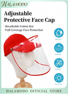 HALAMODO Adjustable Anti-Saliva and Anti-Dust Protective Face Cap Transparent Shield Breathable Cotton Hat Full Coverage Face Protection for Outdoor Activities Commuting and Work  - Image 1