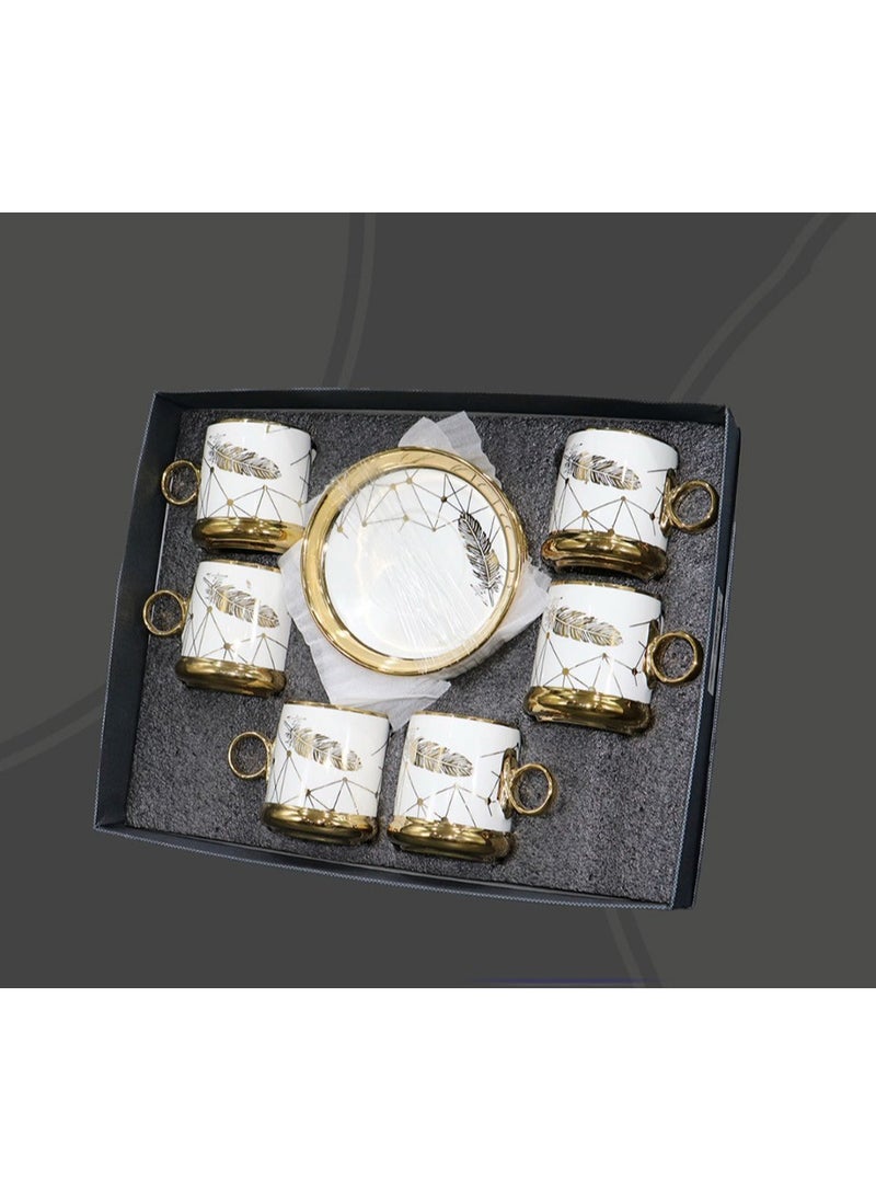 MARS Q A set of tea and coffee cups with distinctive plates with golden edges, with a beautiful and elegant design, - Image 1