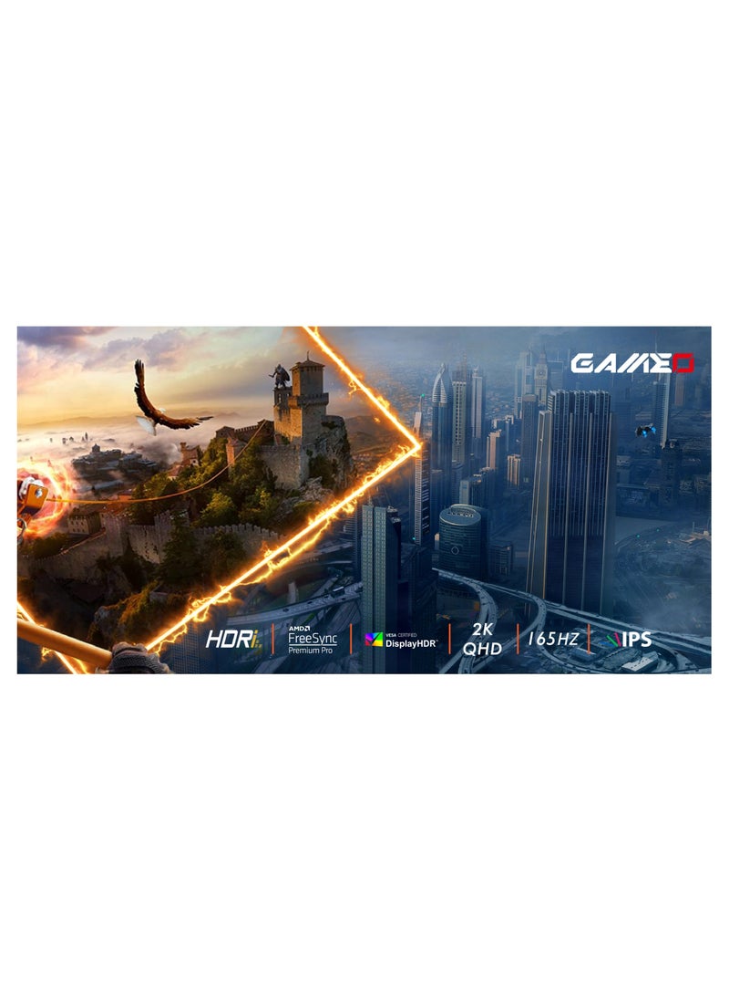 GAMEO - Gaming Monitor Flat 24" Inch 2K (2560x1440) QHD  with IPS Panel, 165Hz, Upto 1ms, Adjustable Stand, HDMI 2.1, QHD Fast IPS Gaming, DP1.4 & HDR | AMD FreeSync | Gaming Monitor For Console, PS5 & Gaming PC | MR24QHD165IPS - Image 1